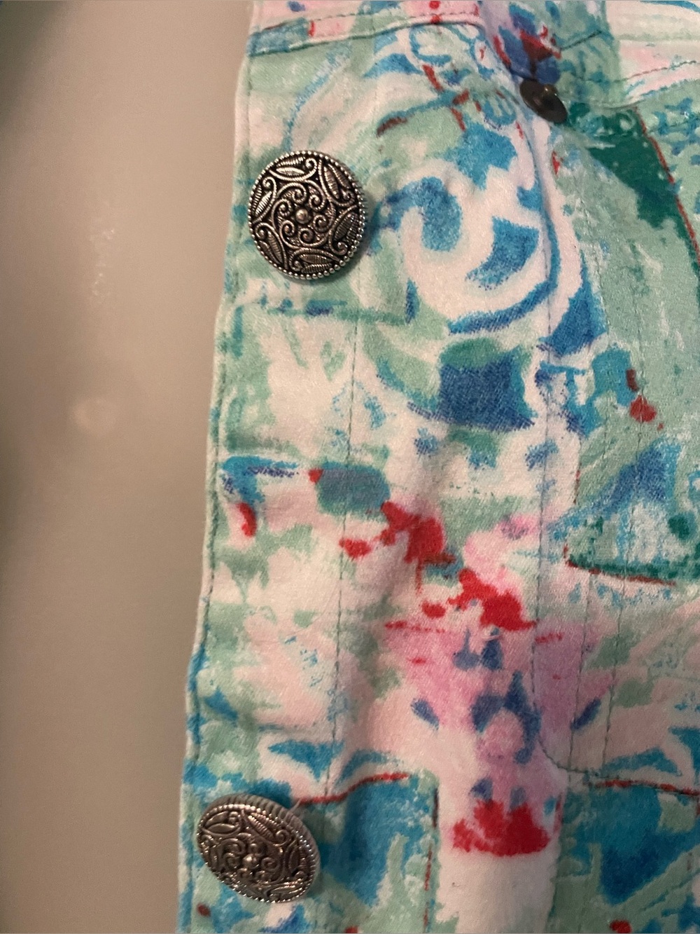 Karen Hart Abstract Print Stretch Cotton Jacket Mint Blue Pink Size Large - Picture 4 of 8